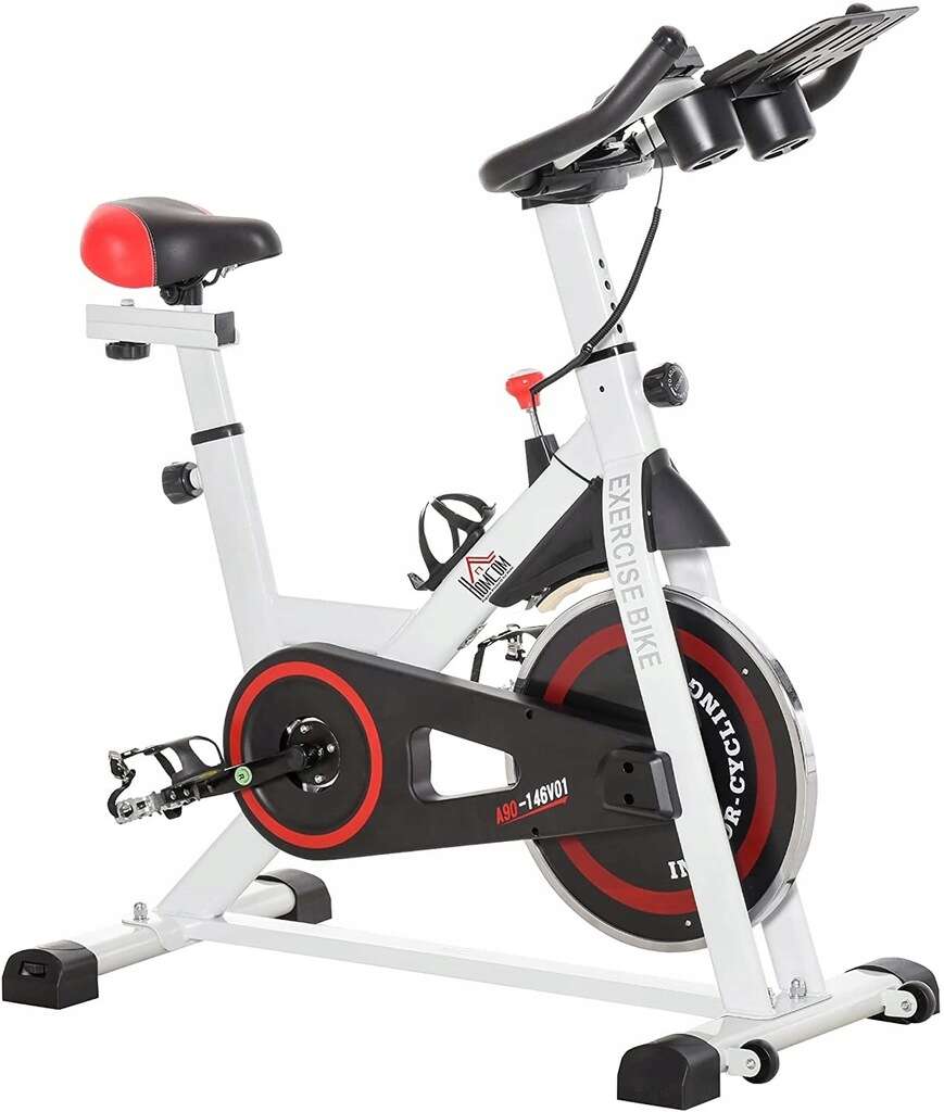 Homcom fitnesz kerékpár, 7 szint, LCD kijelző, 103 x 53 x 110-114 cm, fehér-fekete