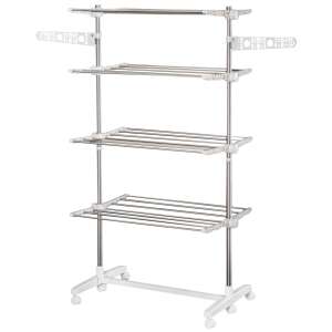 Összecsukható Ruhaszárító állítható polccal, Fehér-Ezüst