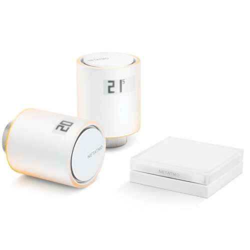 Netatmo Smart Radiatorventile Set, 2 Ventile, 1 Relais, 6 Heizkörperadapter, 4 Farbsticker, 2 x 2 AA Batterien, weiß