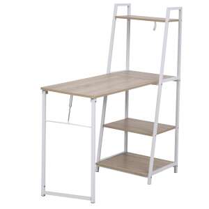 Birou Pliabil cu Bibliotecă Economisitor de Spațiu din Metal Alb MDF