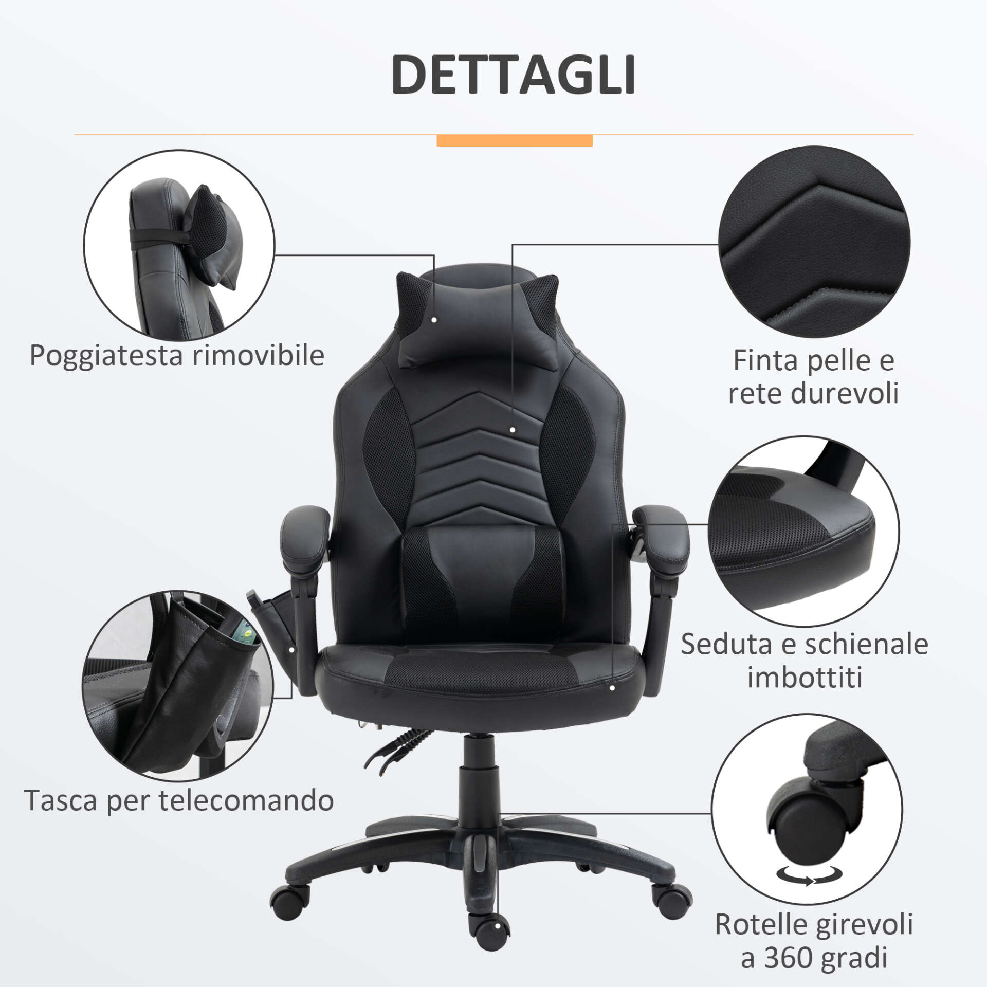 Gamer szék, fűtési funkció, állítható magasságú, öko bőr/fém, 68...