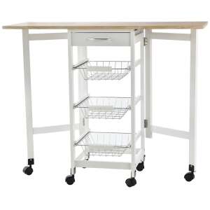 HOMCOM Carucior de Bucatarie Extensibil cu 3 sertare, MDF/Metal, Dulpa Organizare bucatarie 37x37x77.5 cm, Alb