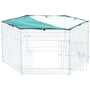Ezüst és zöld Pawhut 6 paneles moduláris kisállat kerítés zöld vízálló ponyvával - PawHut