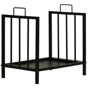 Outsunny Suport pentru Lemne din Metal, cu 2 Mânere și Bază Ridicată pentru 50kg de Lemne, 42x32.5x46 cm, Negru