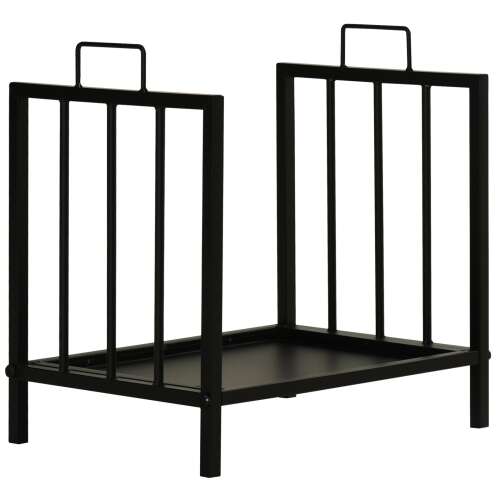 Outsunny Suport pentru Lemne din Metal, cu 2 Mânere și Bază Ridicată pentru 50kg de Lemne, 42x32.5x46 cm, Negru 86468511