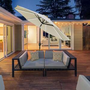 Umbrelă de Grădină Outsunny Φ270x245cm cu Manivelă și Inclinabilă Lumini LED