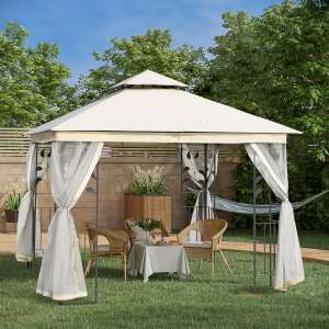 Gazebo Outsunny de Exterior 3x3m cu Plasă de Țânțari și Cadru din Oțel Alb