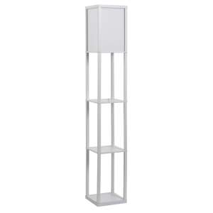 Lampă de podea albă cu 3 rafturi, MDF și plastic, soclu E27, 40W, 26 x 26 x 160 cm - Lămpi de podea