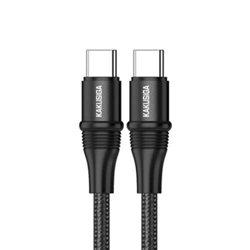 KAKUSIGA 60W USB-C - USB-C töltőkábel, 2m hosszú, fekete, fonott