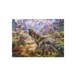 Dinosaurier-Puzzle mit 300 Teilen, zeigt verschiedene Dinosaurier in einer prähistorischen Landschaft - Ravensburger Puzzle