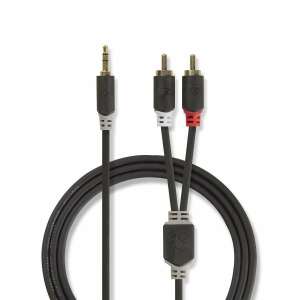 3.5 mm-es 2 RCA sztereó audiokábel, 1 méter hosszú, aranyozott csatlakozókkal, fekete - RCA kábel