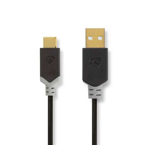 USB-C to USB-A cable, 1 meter, black, gold-plated connectors