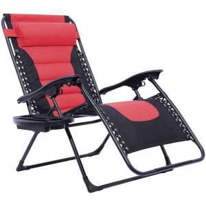 Timeless Tools Delux Zero Gravity Chair, red, with headrest and cup holder - Sun Lounger & Deck Chair