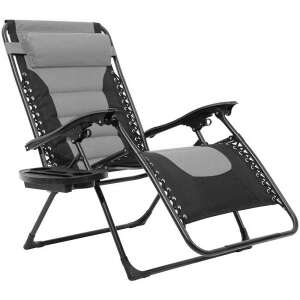 Timeless Tools Delux Zero Gravity Chair, gray, with cup holder and side table, 150kg weight capacity - Sun Lounger & Deck Chair