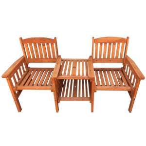 Timeless Tools 2-seater garden set with table, brown wood, for outdoor use - Garden Furniture
