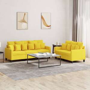 vidaXL 2 részes világossárga szövet ülőgarnitúra párnákkal nappali környezetben - Nappali bútor