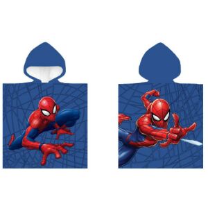 Spiderman hooded poncho towel, blue, 50x100cm, front and back view - Bath Towel, Washcloth, Hooded Towel