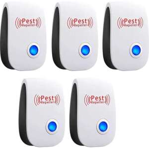 5 urządzeń do zwalczania szkodników, Faintec, ultradźwiękowe, odpowiednie do odstraszania gryzoni i owadów, wtykowe, biało-czarne