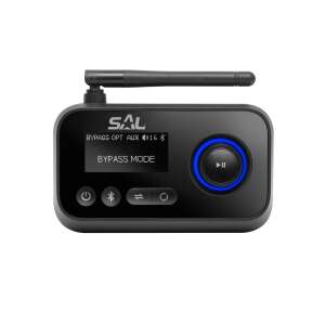 SAL BTRC1000 Bluetooth streaming box, elülső nézet, kijelző, gombok és antenna látható - Bluetooth adapter