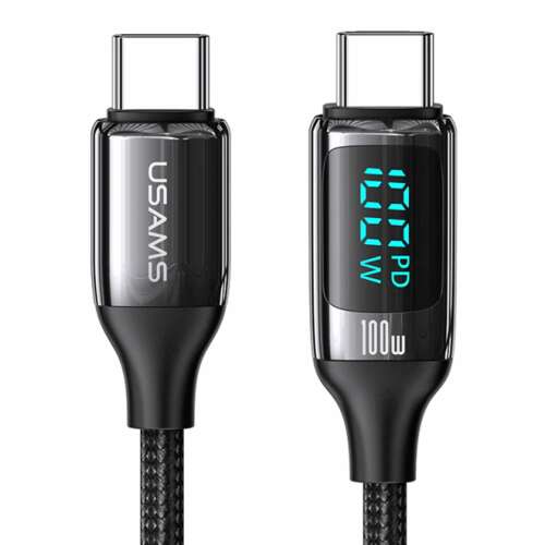 USAMS U78 Type-C to Type-C 100W PD Fast Charging Cable with LCD Display, 1.2m, Black