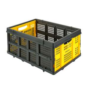 Stanley foldable plastic crate, 25 kg capacity, 50 L volume, yellow and black, unfolded - Toolbox and Bag