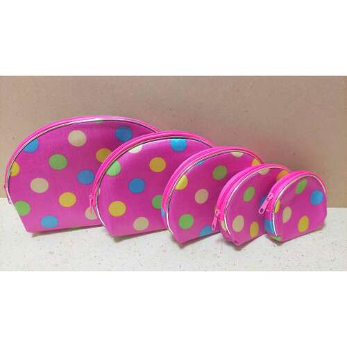 5 részes kozmetikai táska szett, pöttyös, rózsaszín