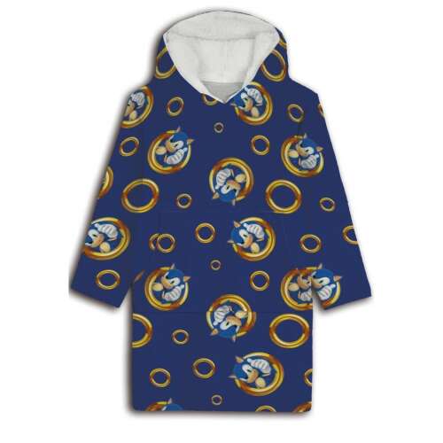 Sonic the Hedgehog Erwachsenen Kapuzenfleece-Decke, Poncho, blau mit goldenen Ringmuster