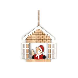 Karácsonyi dekoráció házikóban maci, fehér ablakkal 86772412 