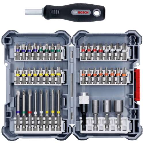 Sada bitov pre skrutkovač Bosch Pick & Click ExtraHard, 45 kusov, s rôznymi bitmi pre rôzne typy skrutiek, vrátane Phillips, Pozi, Slot, Torx a Hex