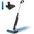 Cecotec FreeGo Wash cordless electric mop, black, showing the mop, charging station, and additional parts