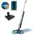 Cecotec FreeGo Wash cordless electric mop, black, showing the mop, charging station, and additional parts