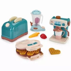 Zestaw zabawek kuchennych Écoiffier 4 w 1 zawierający toster, blender, gofrownicę i ekspres do kawy. - Ecoiffier Przybory kuchenne do zabawy