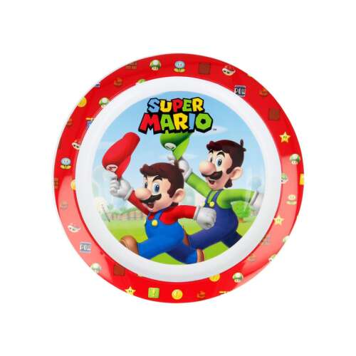 Super Mario karakteres gyerek tányér, piros, rajta Mario és Luigi futnak, tökéletes gyerekeknek - Babatáplálás
