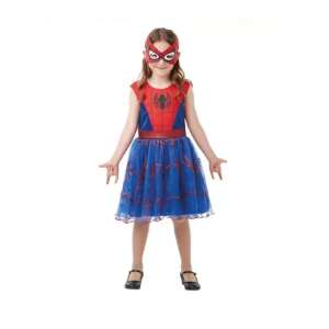 Rubies Spidergirl Kostüm für Mädchen, Größe M, rotes und blaues Kleid mit Spinnennetz-Design, inklusive Maske - Rubie's