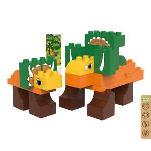 BiOBUDDi Triceratops Bausteine Set, zwei Dinosaurier, grün, orange, braun, umweltfreundlich, nachhaltig, für Kinder - BiOBUDDi