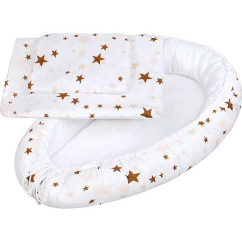 Luxus babafészek párnával és paplannal kisbabák számára New Baby csillagok barna 33786568