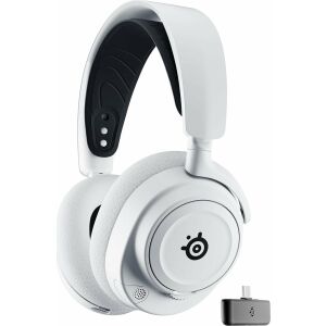 SteelSeries Arctis Nova 7X wireless gaming headset with USB-C dongle, white, angled view - Steelseries