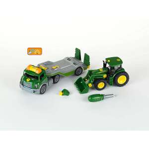 Theo Klein John Deere 3908 Transporter with Tractor (1:24) - Green, toy tractor with trailer, playset for kids - Work machine for children