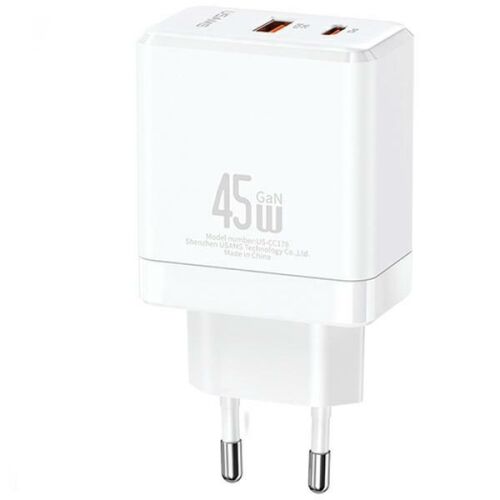 USAMS 45W GaN Dual USB Wandladegerät - Weiß