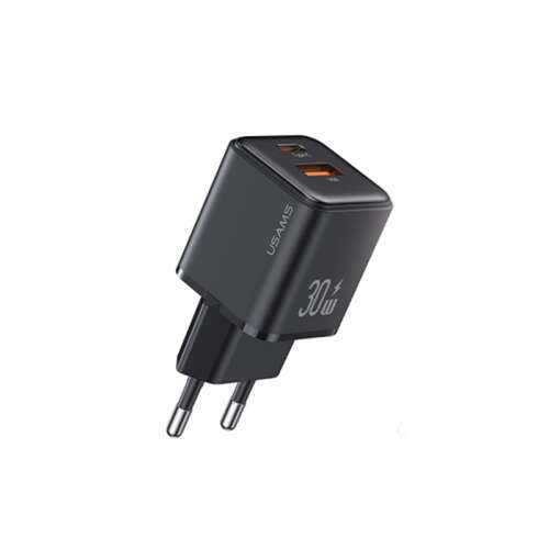 USAMS X-Ron Serie 30W USB-C und USB-A Wandladegerät in Schwarz