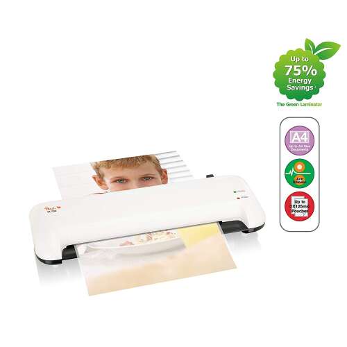 Laminator Peach Premium PL750 A4, biały, z laminowanym dokumentem