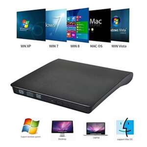 Külső optikai meghajtó, CD/DVD író-olvasó, USB3.0, CD-RW/DVD-R, fekete