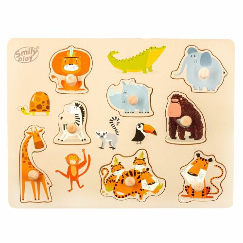Felülnézet a Smily Play Safari állatos puzzle-ről, fa puzzle kisgyermekeknek