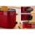 Bosch TAT2M124 red toaster, close-up of the high lift function, crumb tray, and defrost button