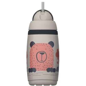 Tommee Tippee Superstar Hőtartó szívószálas ivópohár, 12 hónapos kortól, 266 ml, Drapp színű, medve mintával, szivárgásmentes, hőszigetelt, BPA mentes, szívószállal, gyerekeknek - Tommee Tippee