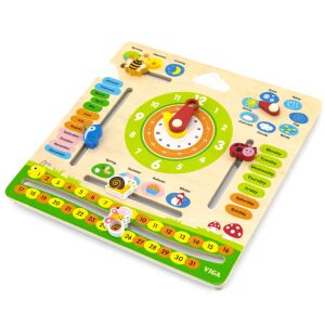 Schräge Ansicht des Viga Fanaptár Zöld pädagogischen Holzkalenders - Entwicklungsspiele für Schulkinder