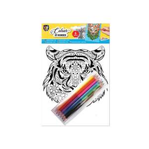 Foaie de colorat tigru după numere cu 6 creioane colorate - Grafix