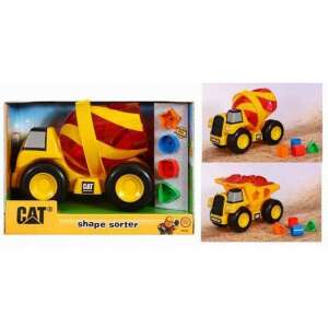 Camion de sortare a formelor CAT, camion galben cu mixer roșu și galben, jucărie de sortare a formelor pentru copii - Jocuri de sortare a formelor