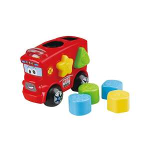 Jucărie Playgo Fire Engine Shape Sorter, camion de pompieri roșu cu găuri de sortare a formelor, jucăria este prezentată cu formele - Jocuri de sortare a formelor