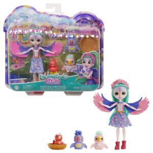 Enchantimals City Tails Filia Finch Puppe mit Tropic und Freunden, ausgepackt - Mattel